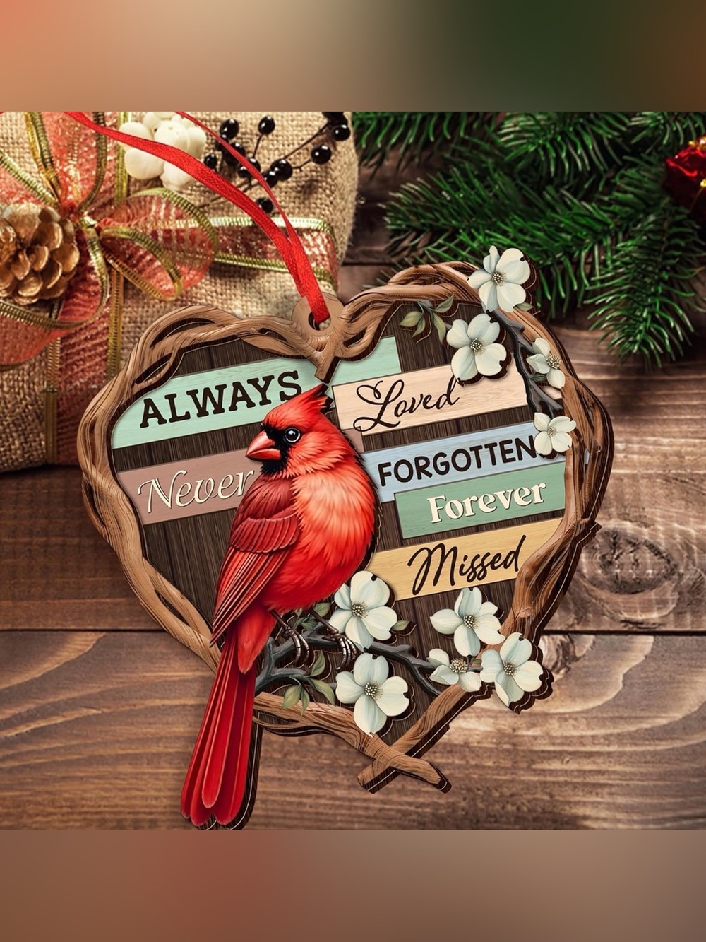 ✴️New✴️Red Cardinal Heart Ornament - 'Always Loved, Never Forgotten'